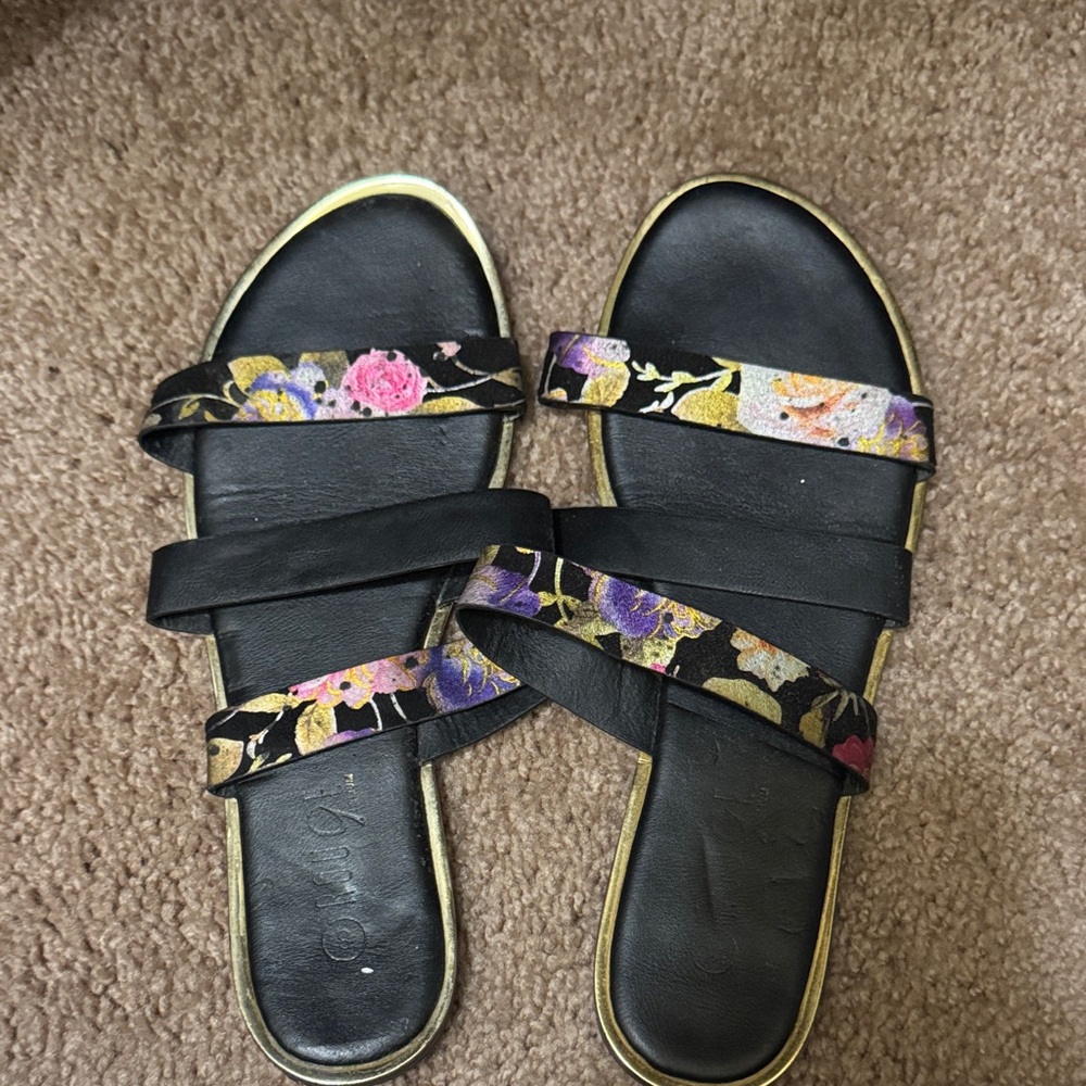 Rainbow Black Floral Sandals